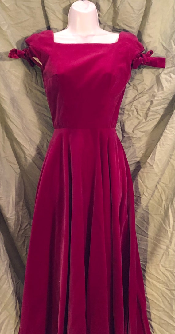 1950s Cranberry Anne Fogerty Velvet Dress