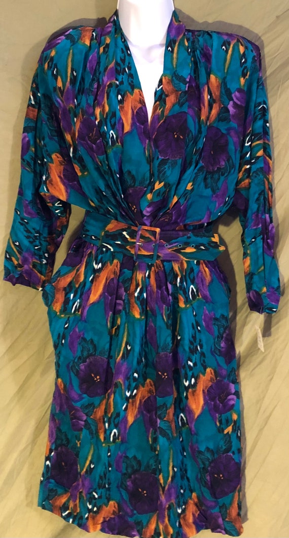 1980s Rayon Floral Tess Dress 38B - image 2