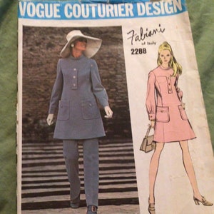 1970s Vogue 2288 Vogue Couturier Fabiani Dress Pants Pattern Size 14 Bust 36