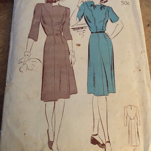 1940s Butterick 2794 Scalloped Detail Frock Dress sz 16 bust 34