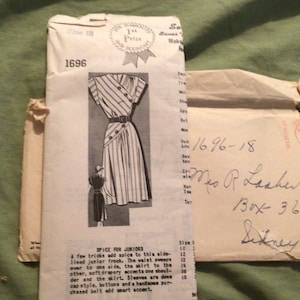 1950s Mail Order 1696 Misses Dress Pattern sz 18 bust 36 FF