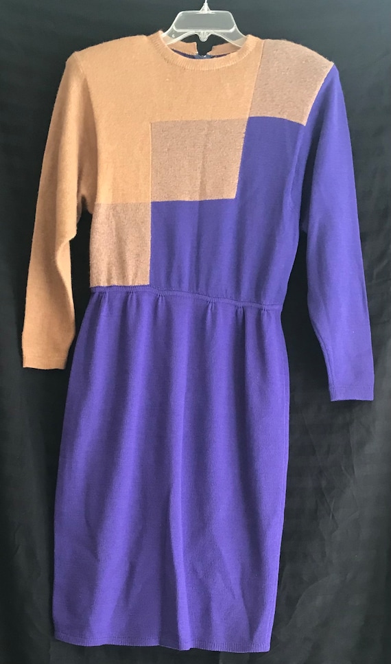 1980s Color Block St John Marie Gray Dress 36B