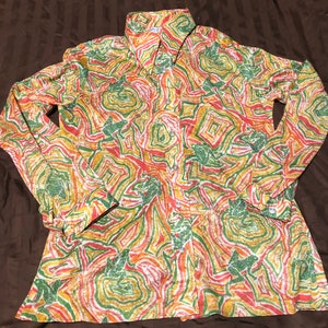 1960s Mr Dino FROGS Groovy Print Blouse sz S/M