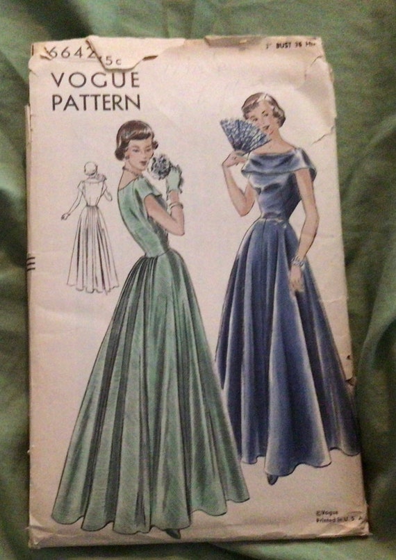 1950s Vogue 6642 Evening Dress Pattern 32 bust Sz 14