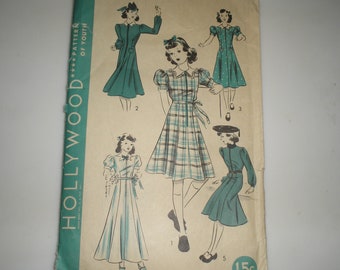 1940s Hollywood 1479 Girls One Piece Frock Dress 2 Lengths Pattern sz 10