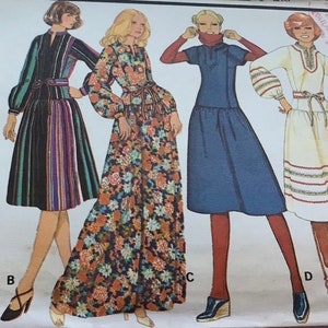 1970s McCalls 5781 Low Waisted Boho Dress Pattern sz 8 FF