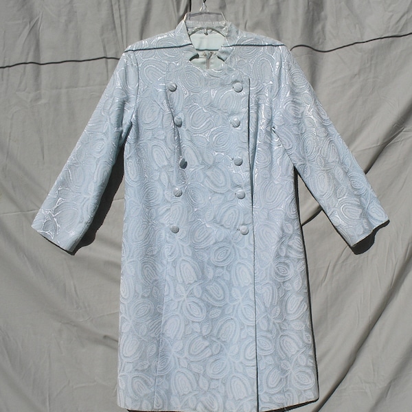 Vintage 1960s Ladies Eleanor Gay 2pc Blue Brocade Sheath Dress & Jacket sz 14