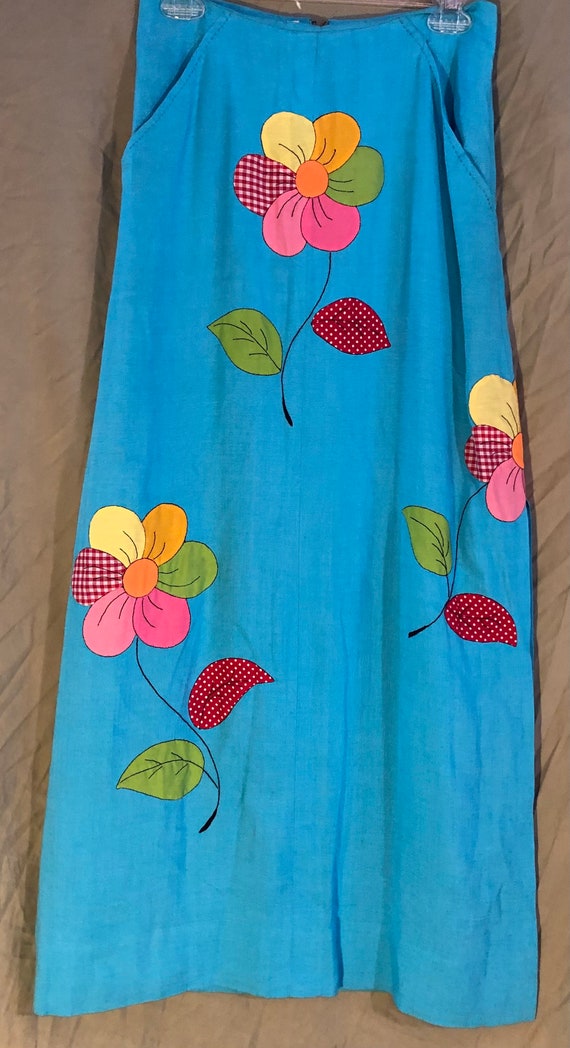 1970s Appliqué Madeira Portugal Linen Skirt