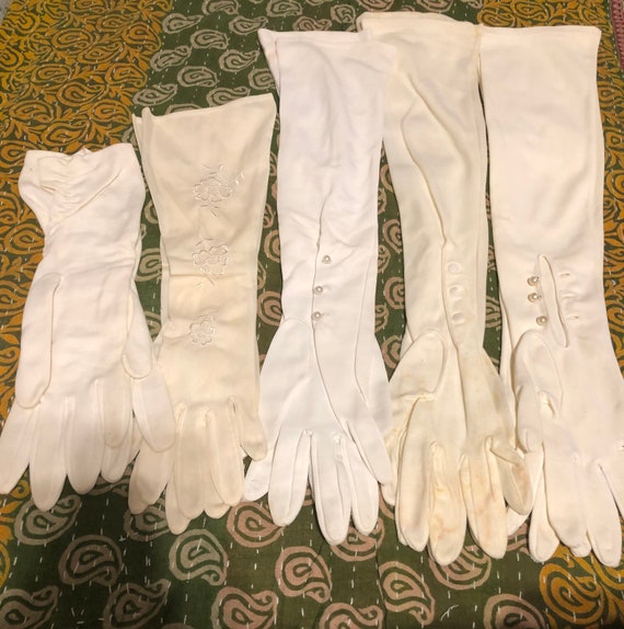 60 Pair Vintage Gloves Opera Length, Leather, Cott