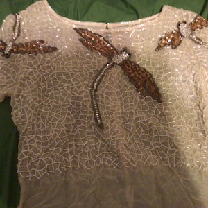 1980s Heavily Beaded Dragonfly Sequined Blouse Top 36 bust
