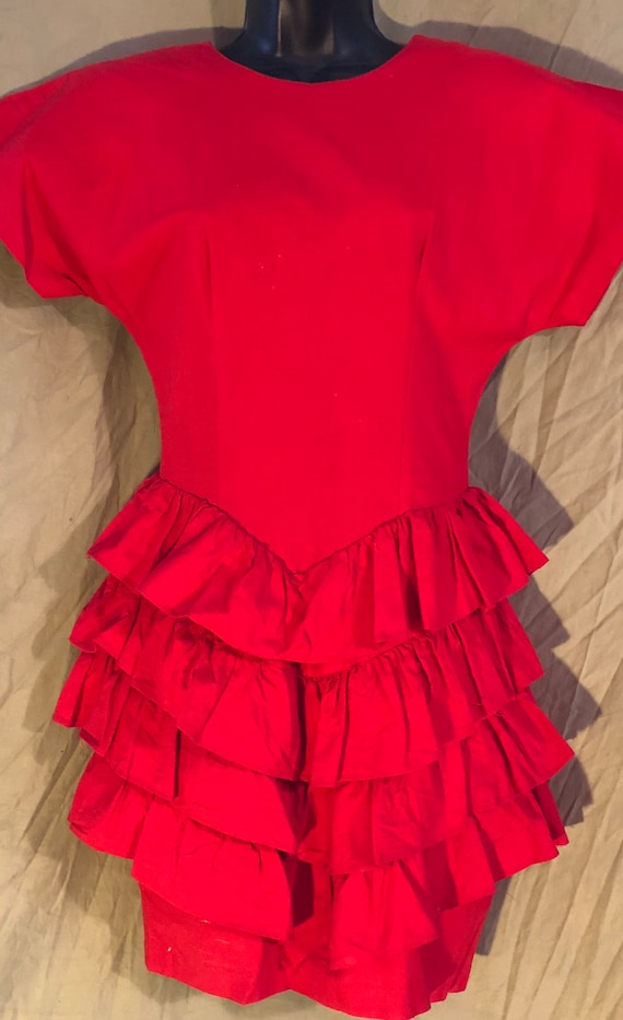 1980s Cherry Red Ruffle Wiggle Dress by Stash