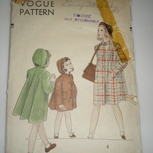 1950s Vogue 2447 Girls Flared Back Coat w/ or w/out Hood sz 4