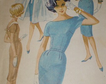 1960s McCall's 5781 Slim Wiggle Dress, Jacket & Overskirt Pattern sz 11 bust 31.5