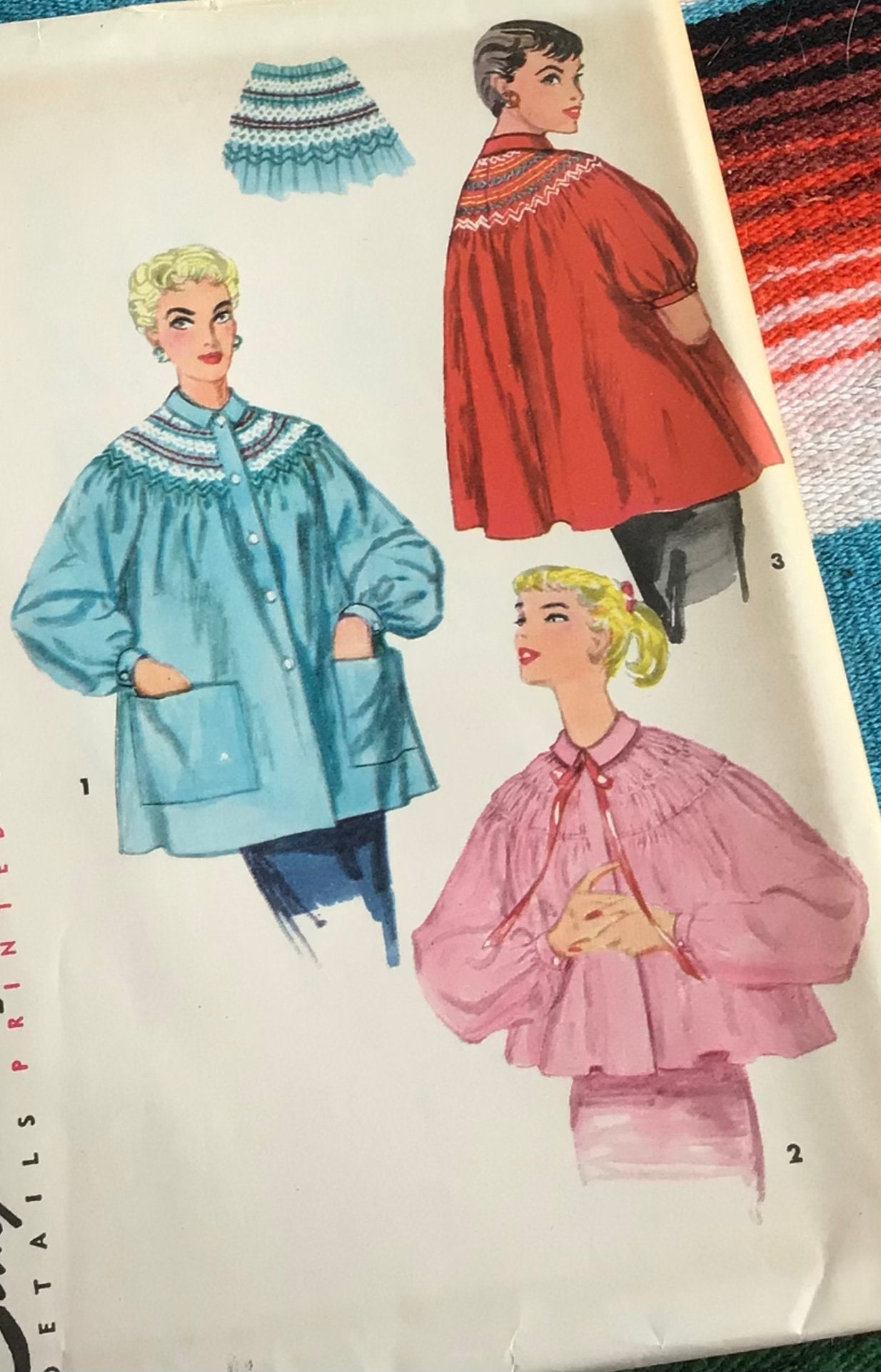 1950s Simplicity 4934 Smocked Bed Jacket Smock Pattern sz 12 bust 30 FF