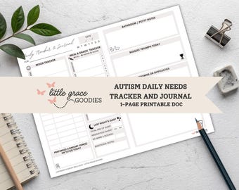 Autisme Daily Tracker afdrukbaar | Gedrags-, slaap-, voedsel- en medicatielogboek voor kinderen met autisme