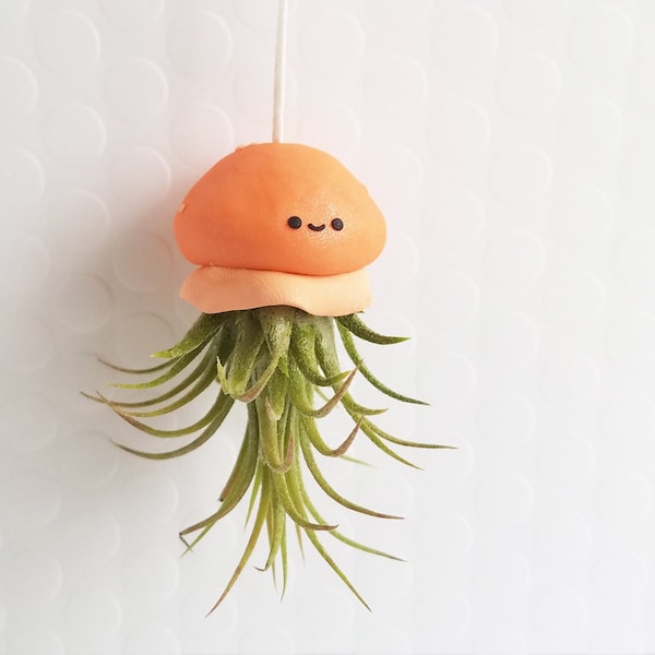 Jellyfish Air Plant, Hanging Air Plant, kawaii Gift, Orange Jellyfish Planter, Modern Decor, Ocean Decor, Gift for Her, Valentines Day Gift