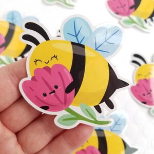 Bumble Bee Flower Sticker, Vinyl Stickers, Laptop Decal, Bee Gift, Gift for Her, Bee and Flower, Small Gift Idea, Gardening Gift image 2