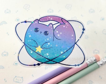 Space Cat Holographic Sticker: Waterproof Vinyl Laptop Decal