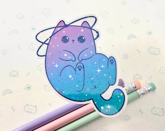 Space Cat Holographic Sticker: Waterproof Vinyl Decal