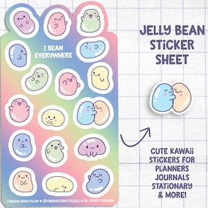 Jelly Beans Sticker Sheet, Cute Bean Stickers, Stickers for Planner Journal, Cute Stationary, Kawaii Stickers, Pastel Beans
