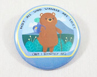 Best Friend Gift Funny Bear Magnet Hiking Bear Bear Wander Button Pinback Button Kawaii Bear Backpack Accessory