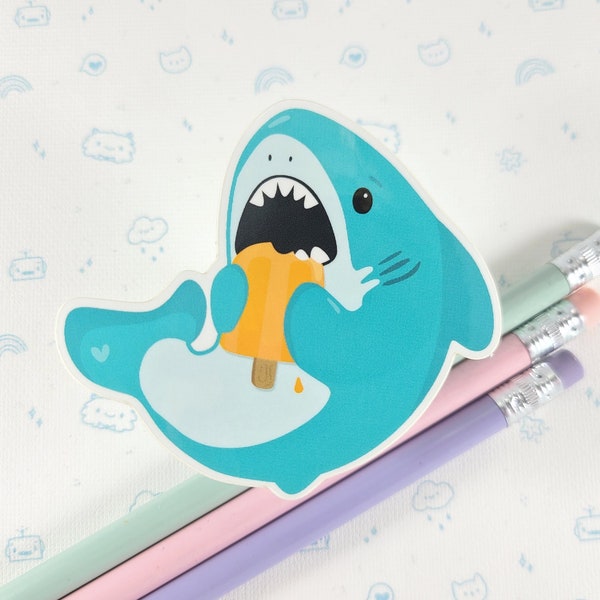 Shark Popsicle Sticker, Vinyl Stickers, Laptop Decal, Cute Shark Gift for Her, Cute Sticker, Summer Shark Decal, Small Shark Gift