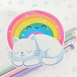 Cat Rainbow, Vinyl Sticker, Laptop Decal, Cat Gift for Her, Cute Sticker, Small Gift Idea, Cat Cloud Rainbow Sticker, Kawaii Cat