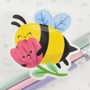 Bumble Bee Flower Sticker, Vinyl Stickers, Laptop Decal, Bee Gift, Gift for Her, Bee and Flower, Small Gift Idea, Gardening Gift image 1
