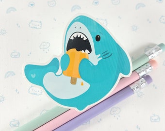 Shark Popsicle Sticker, Vinyl Stickers, Laptop Decal, Cute Shark Gift for Her, Cute Sticker, Summer Shark Decal, Small Shark Gift