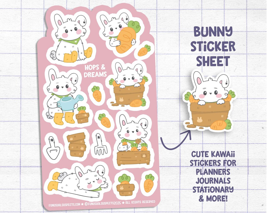 Kawaii Bunny and Carrots Sticker Sheet: Planner Stickers - Etsy