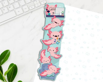 Axolotl Long Vinyl Sticker, Cute Pink Axolotls Sticker, Kawaii Decal, Laptop Stickers, Kawaii Axolotl Decal, Long wrap around sticker