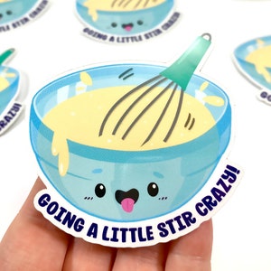 Stir Crazy Pun Sticker, Cute Baking Decal, Laptop Whisk Sticker, Cute Food Gift Idea, Gift for Her, Baker Gift Idea, Baking Love image 2