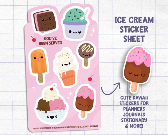 Ice Cream Sticker Sheet, You've Been Served, Frozen Treat Stickers, Stickers for Planner Journal, Cute Stationary, Planner Stickers