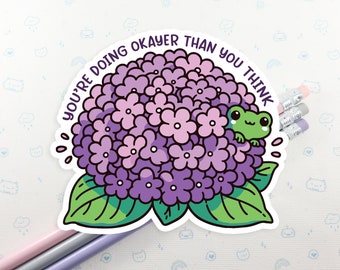 Frog Flower Sticker, Vinyl Stickers, Kawaii Frog Gift, You're Doing Okay, Cute Flower Decal, Laptop Decal, Waterbottle Stickers