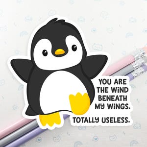 Penguin Wings Sticker, Winter Penguin, Vinyl Sticker, Laptop Decal, Gift for Her, Cute Penguin, Funny Penguin Sticker, Penguin Party