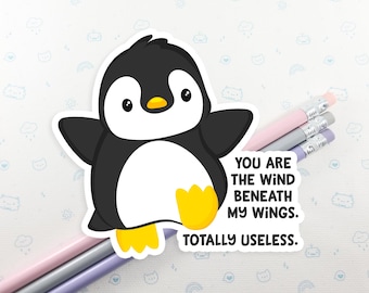 Funny Penguin Vinyl Sticker: Laptop Decal, Winter Penguin Party
