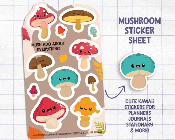 Mushroom Sticker Sheet, Mush Ado Cute Fall Stickers, Stickers for Planner Journal, Cute Stationary, Planner Sticker Sheet