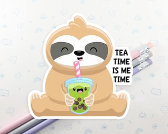 Pegatina de té Boba de perezoso: vinilo resistente al agua para portátil