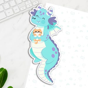 Dragon and Cat Friend Long Vinyl Sticker, Cute Dragon Sticker, Kawaii Decal, Laptop Stickers, Kawaii Dragon Cat, Long wrap-around sticker