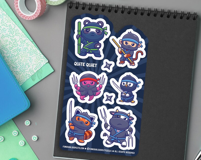 Library Ninja Sticker Ninjas Quite Quiet Sticker Sheet, Ninja Stickers, Cute Ninja Stickers ...