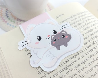 White Mama Cat Bookmark, Kitty Planner Clip, Cute Cat Themed Bookmark, Back to School, Reading Gift, Teacher Gift
