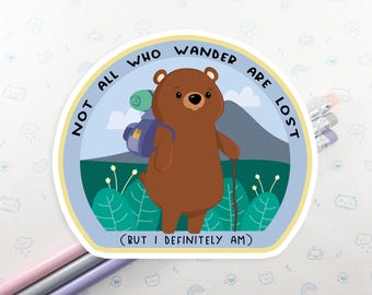 Bear Hiking Sticker, Vinyl Stickers, Laptop Decal, Grizzly Bear Gift, Gift for Her, Cute Sticker, Brown Bear Decal, Small Bear Gift
