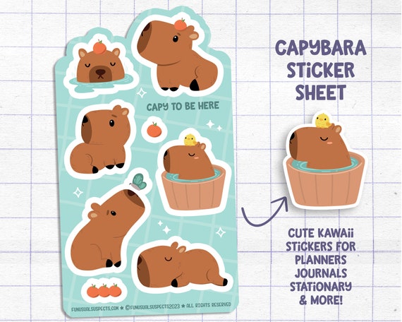 Capybara Sticker Sheet, Cute Capybara Stickers, Stickers for Planner Journal, Cute Stationary, Kawaii Stickers