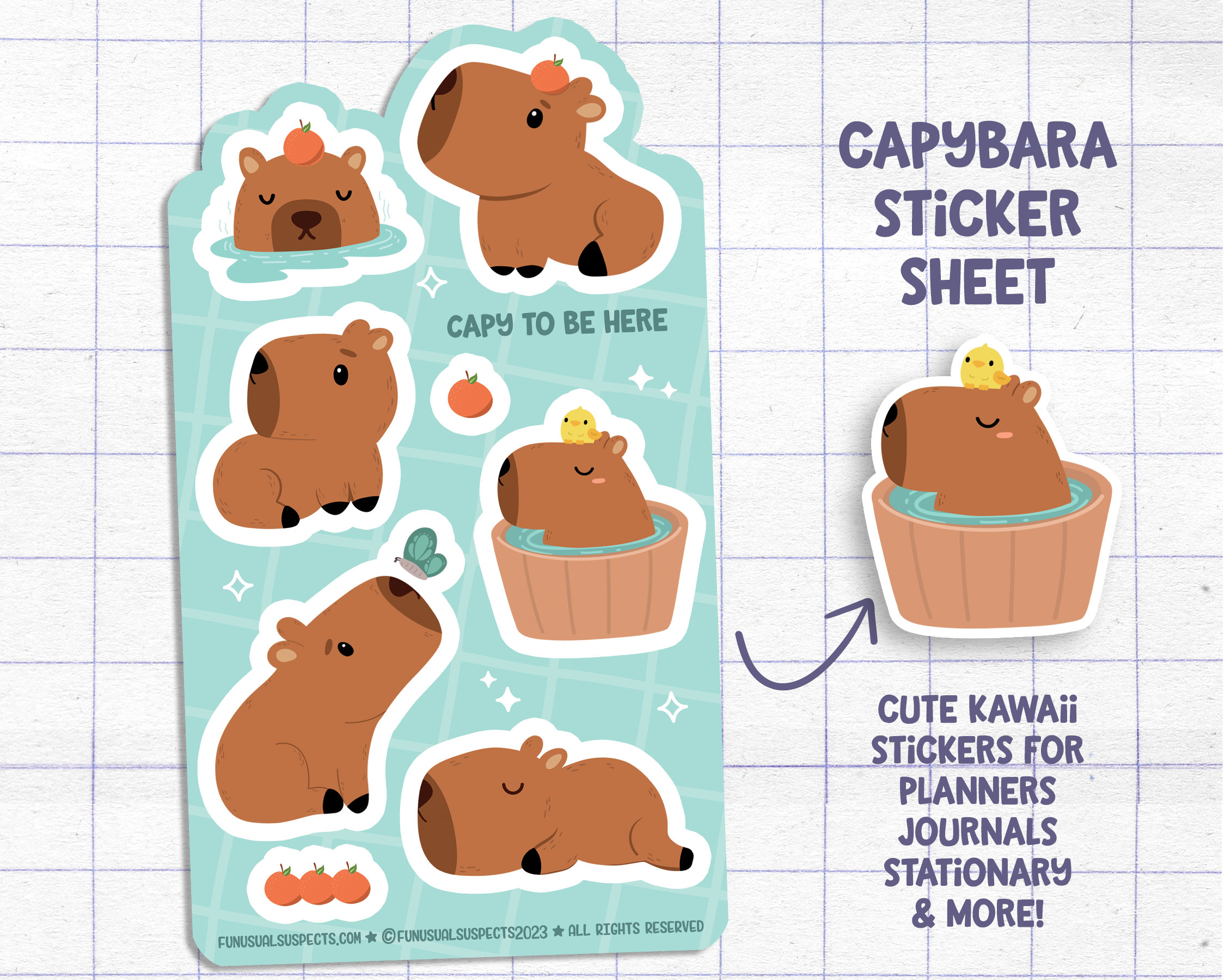 Evadollina Capybara Sticker, 100 Pezzi Adesivi Carini, Capybara, Oggetti Carini, Adesivi, per Libri, Laptop, Bottiglie d'Acqua, Regali di Natale, Bottiglie d'Acqua
