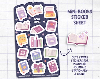 Kawaii Mini Books Sticker Sheet: Planner Journal Reading Stickers