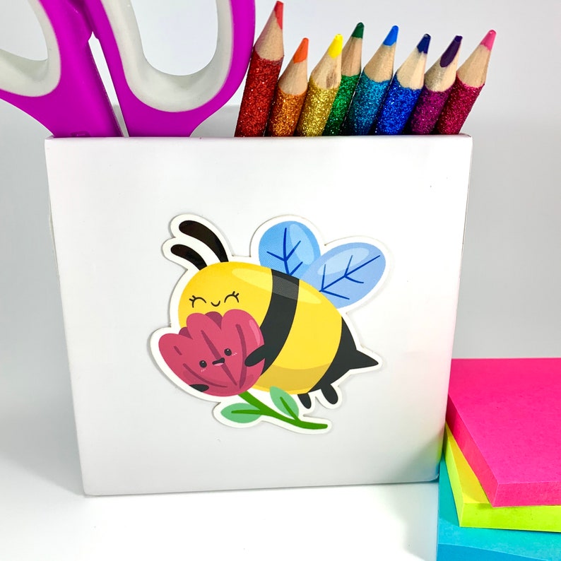 Bumble Bee Flower Sticker, Vinyl Stickers, Laptop Decal, Bee Gift, Gift for Her, Bee and Flower, Small Gift Idea, Gardening Gift image 7