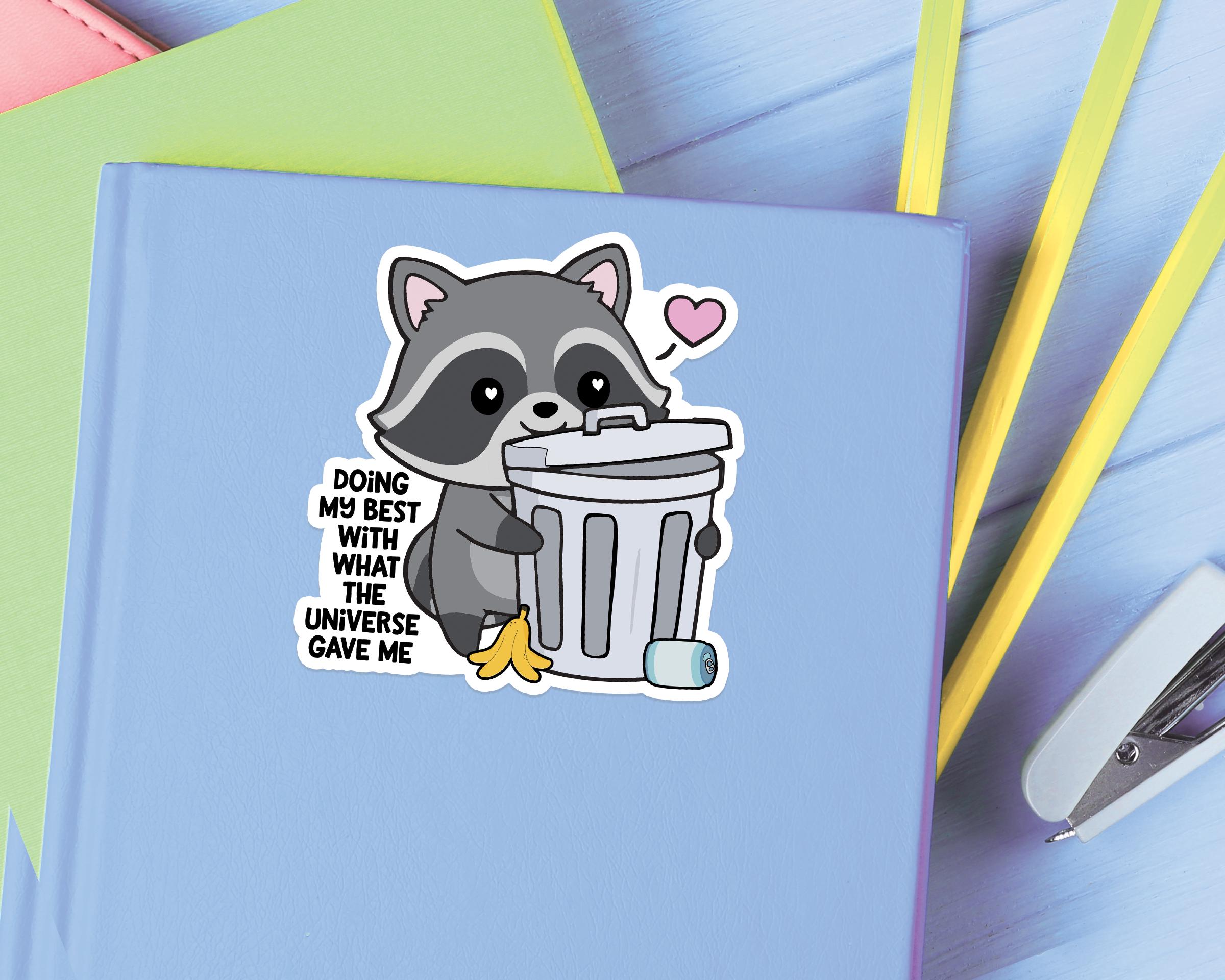 Raccoon Doing My Best Vinyl Sticker: Cute Trash Panda Laptop Decal