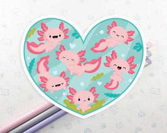 Axolotl Heart Sticker, I Love Axolotls Sticker, Cute Axolotl Sticker, Laptop Decal, Pink Axolotl Stickers, Kawaii Sticker, Aquarium Stickers