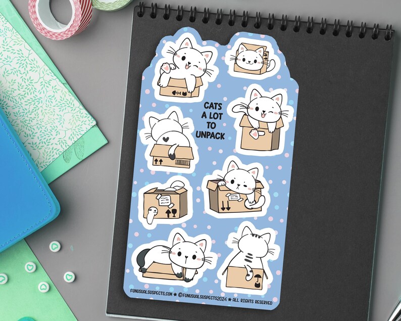 Cats in Boxes Sticker Sheet, Cute Cats Stickers, Kitties in Boxes ...