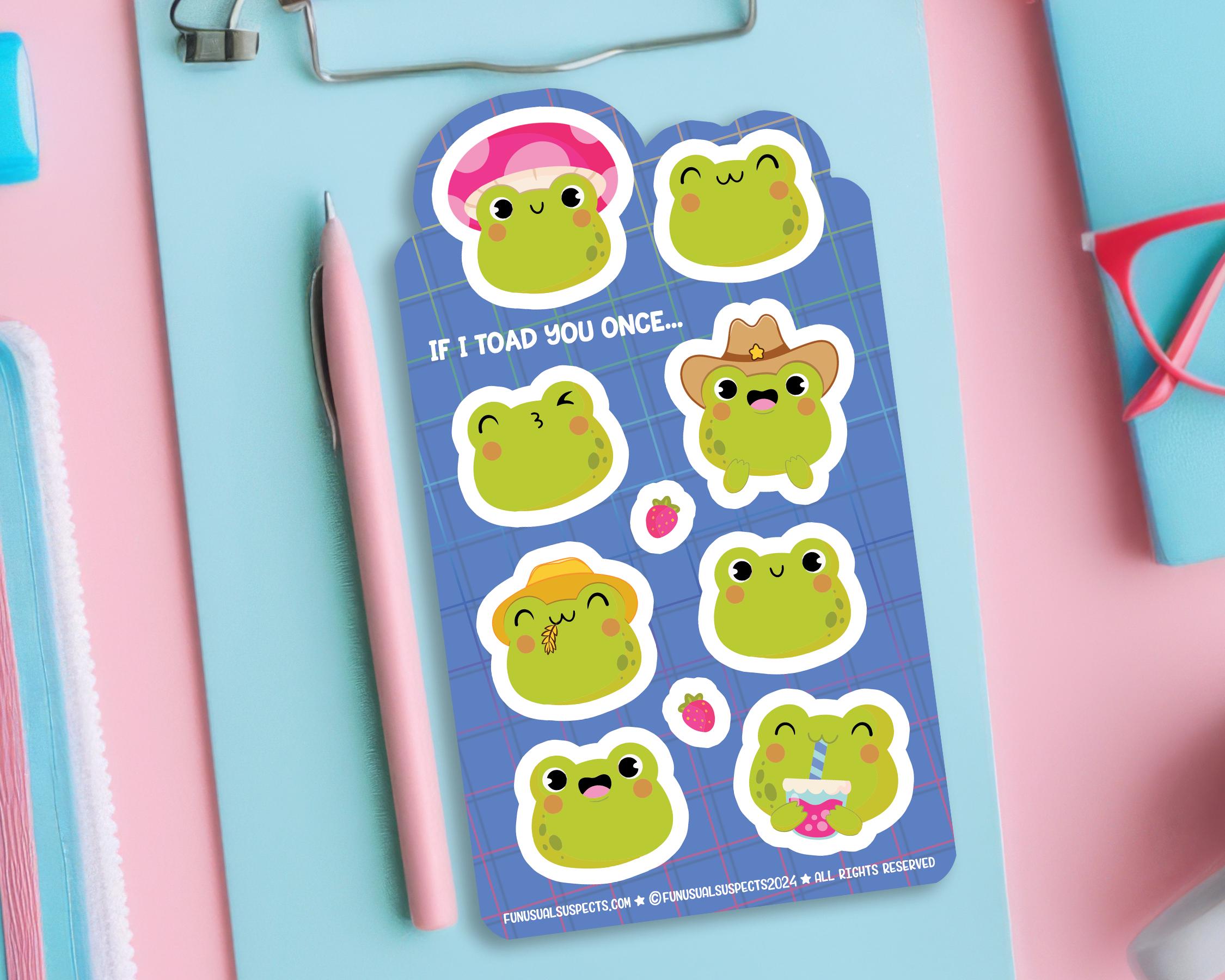 Frog Sticker Sheet, Cute Green Frog Stickers, Kawaii Frogs, Stickers ...